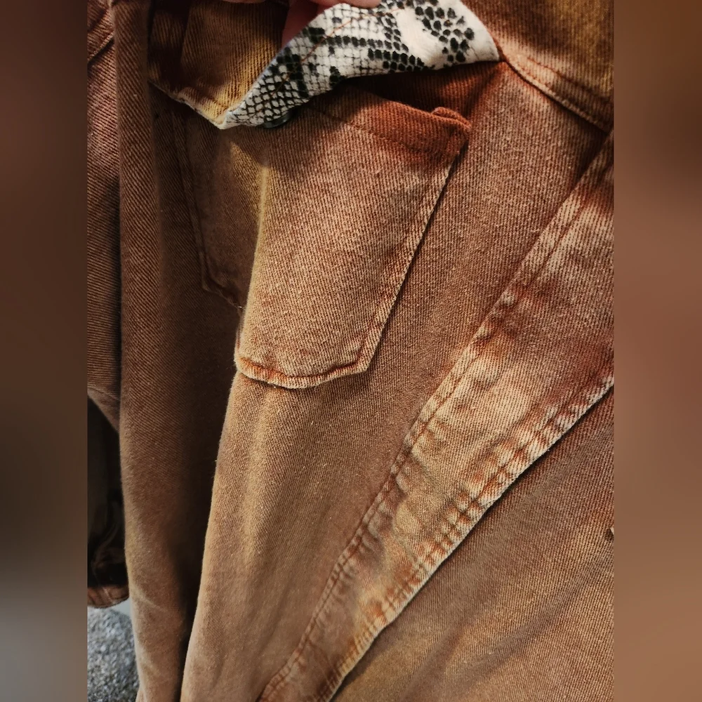 Blushing Brunette Brown Button Down Shirt With Black And White Accents - Picture 3 of 4